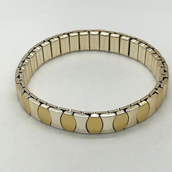 Vintage Two-Tone Gold & Silver Finish Expansion Stretch Link Bracelet - Picture 3 of 15